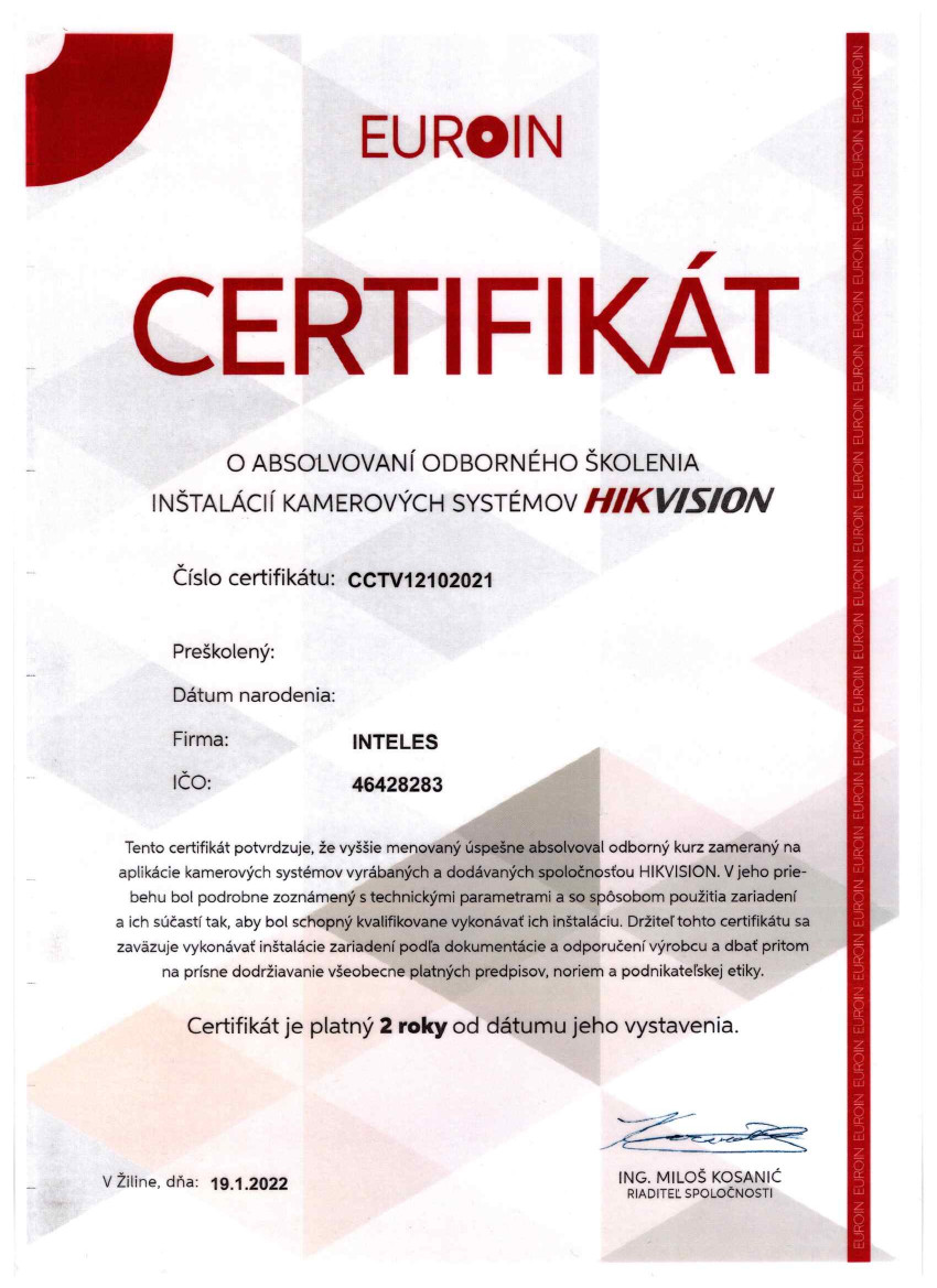 certifikat kamera